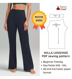 a woman wearing wide legged pants and cropped top with the name petite sizes on it