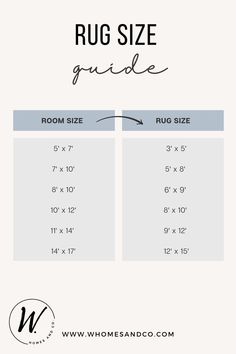 the rug size guide is shown in black and white