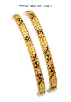 22 Karat Fine Gold Bangles - Set Of 2 (1 Pair) - 235-GBL1551 - in 24.600 Grams for USD $2048.39. 
Made in India by Totaram Jewelers Online this product is in Gold - 22 Karat BIS Hallmark 916 KDM Gold  & is an excellent gift for Adult - Women. Ships fully insured with secured guaranteed delivery for free with your order over $250 from New Jersey USA & comes with 30 days exchange policy. Luxury 22k Gold Bangle, 22k Gold Bangles, Gold Bangles For Women, Gold Bangle Set, Bangles Set, Antique Gold Jewelry, Gold Jewelry Indian, Bangle Set, Gifts For Adults