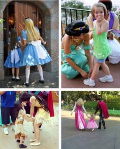 there are four pictures of children dressed up in different styles and colors, one is wearing a princess costume