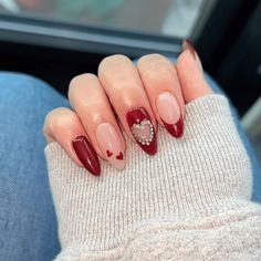 Dark Red Nails, Valentine Nail Art, February Nails, Valentine Nails, Her Nails, Red Nail Designs, Nails Polish, Red Nail, Beauty Nail