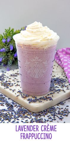 lavender creme frappuccino in a cup with sprinkles