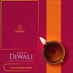 happy diwali festival of lights greeting card with name and photo on colorful background