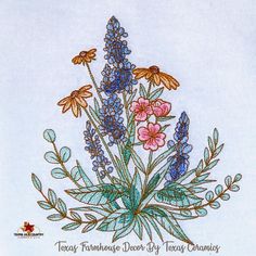 an embroidery pattern with flowers and leaves on it