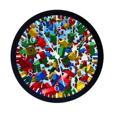 a clock made out of legos on a white background with the numbers 1 to 10