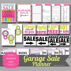 garage sale planner with pink and yellow accents