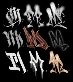 some type of graffiti written in different colors and font styles, all on black background