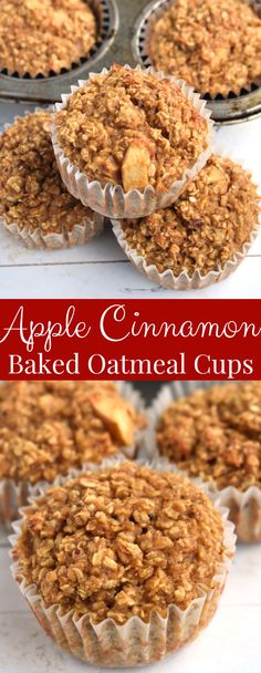 apple cinnamon baked oatmeal cups in muffin tins with text overlay