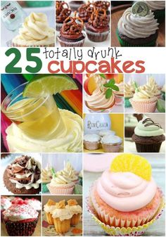 many different cupcakes with frosting and toppings on them are shown in this collage