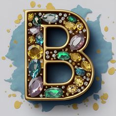 the letter b is surrounded by many different jewels