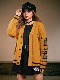 Free Returns ✓ Free Shipping✓. Harry Potter | ROMWE Front Button-up Knit Cardigan With Letter Pattern- Women Cardigans at SHEIN. Slytherin Fashion, Drop Shoulder Cardigan, Cardigan Sweater Dress, Printed Cardigan, Letter Patterns, Knitwear Women, Cardigans For Women, Fashion Online Shop, Cardigan Sweater