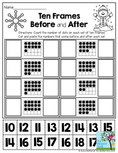 the ten frames before and after worksheet for numbers 1 - 10 with pictures