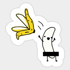 a sticker with a drawing of a banana hitting another one