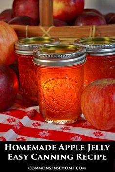 homemade apple jelly canning recipe with apples in the background