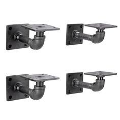 1/2 in. Black Pipe 5.75 in. L Wall Mounted Square Flange Shelf Bracket Kit (4-Pack) - Super Arbor Classic Shelves, Pipe Shelf Brackets, Pipe Shelving, Shelving Brackets, Industrial Pipe Shelves, Steampunk Lighting, Pipe Decor, Industrial Factory, Farmhouse Vintage