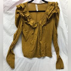 Questions? Leave A Comment Below! New Without Tags Offers Welcome! Fall V-neck Ruffled Tops, Fall Ruffled V-neck Tops, Anthropologie Top, V Neck Tops, Mustard Yellow, Leave A Comment, Mustard, Anthropologie, Top Blouse