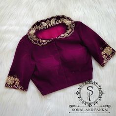 Velvet Blouse Design, Indian Blouses, Hand Embroidered Blouse, Blouse Designs Catalogue, Blouse Back, Sari Blouse Designs