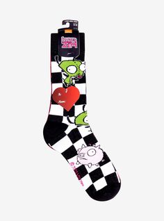 Get ready to invade Earth with these Invader Zim socks on! This set of crew socks are ready to take over your wardrobe  and feature a pair with a checkered pattern with GIR and pigs all over  plus a pig on a paint splatter pair. Scene Socks, Scene Clothes, Invader Zim Gir, Zim Gir, Socks Aesthetic, Scene Outfits, Nurse Graduation, Tall Hoodies