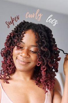 Curly Locs Tutorial, How To Curl Locs Tutorials, Curly Locs Hairstyles, Down Loc Styles, Red Hair Paint, Lox Styles, Loc Color Ideas, Temporary Locs