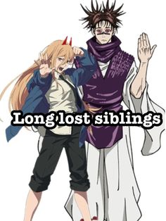 two people standing next to each other with the caption long lost siblings on them