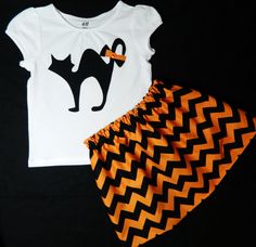 Heat Press Shirts, Chevron Skirt, Halloween Black Cat, Black Chevron, Halloween Shirts, Halloween Black, Black Cat Halloween, Cat Shirt, Kid Crafts