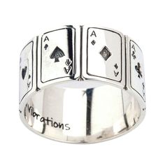 Ace Cards Solid 925 Sterling Silver Lucky Band Ring New  Made of solid topnotch 925 sterling silver;  925 hallmark sits inside the band;  The ring weighs 7 grams;   Band’s width: 11 mm;  Hand-crafted piece of jewelry.   Every gambler wants to get an ace since it is a key to success. Slowly but surely, aces turned into a symbol of good luck and prosperity. If you play cards, you ought to have this symbol as your talisman. In our Ace Cards 925 Sterling Silver Band Ring, we incorporated the foursom Ace Cards, Ace Ring, Afro Jewelry, Cool Rings For Men, Play Cards, Ace Card, Slowly But Surely, Magical Jewelry, Key To Success