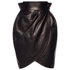 This Versace Fall 2018 Runway black leather skirt features a high-waisted mini silhouette, diagonal pleated wrap front design, and a gold-tone zipper closure in the back. Emulate the runway look by pairing it with a wide belt and a sweater. Brand new with tags. Made in Italy. Size: 38 (IT) Leather Wrap Skirt, Versace Runway, 2018 Runway, Black Leather Skirt, Black Leather Skirts, Wide Belt, Dressy Outfits, Fall 2018, Leather Wraps