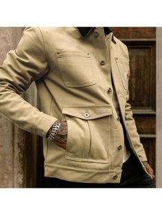 Men Jackets, Mens OutpostJacket Outdoor Retro Multi Pocket Contrast Lapel Collar Work Jacket Brown Collar Work, Men Jackets, Work Jacket, Work Jackets, Lapel Collar, Collar