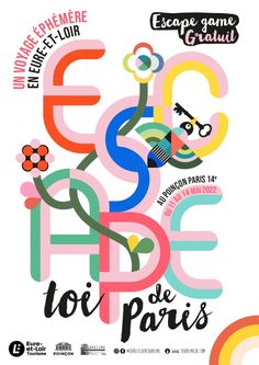 the poster for the festival is shown in multicolored letters and flowers on white paper