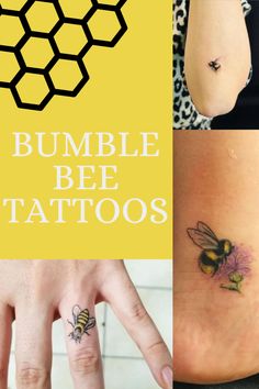 bumble bee tattoos on the side of a woman's stomach, and an image of