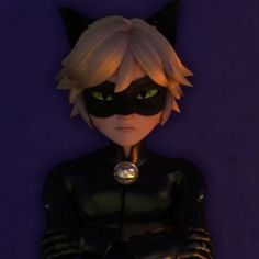 an animated catwoman with green eyes and black gloves