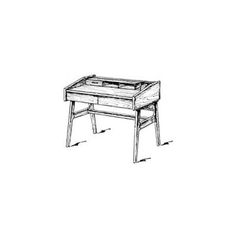 a drawing of a desk made out of wood with one drawer open and the other closed