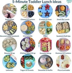 a bunch of different foods that are on a plate with the words 5 - minute toddler lunch ideas