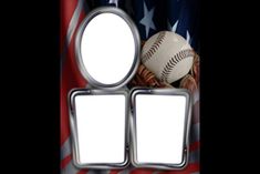 an american flag with two baseballs and a ball on it's back side