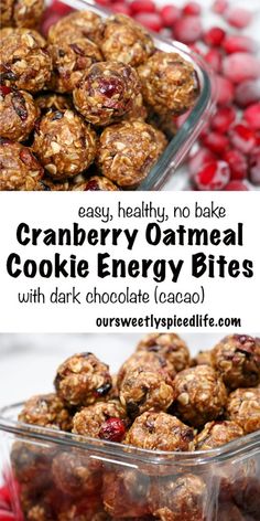 cranberry oatmeal cookie energy bites with dark chocolate