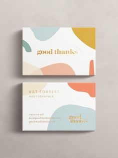 two business cards with the words good thanks on them