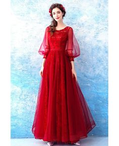 Buy Beautiful Red Sequin Wedding Party Dress With Flare Sleeves at wholesale price online. Free shipping and pro custom service since 2009. Festive A-line Evening Dress For Wedding, Red A-line Ball Gown For Formal Occasions, Red Long Sleeve Banquet Dress, Red Evening Dress For Banquet During Prom Season, Festive Fitted Formal Wedding Dress, Fitted Formal Wedding Dress For Festive Season, Festive A-line Wedding Evening Dress, Fitted Long Sleeve Evening Dress For Ceremony, Fitted Long Sleeve Ball Gown For Formal Events