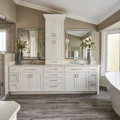 Contemporary Whole Home Renovation - Transitional - Bathroom - Other - by W.L. Construction Inc. | Houzz Vanity With Center Tower, Updated Traditional Home, Traditional Bathroom Remodel, Showers Without Doors, Master Bath Vanity, Bathroom Transformation, Bathtub Design, Transitional Bathroom