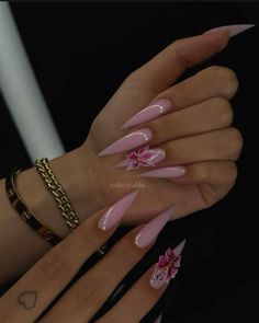 Birthday Nails Classy, Pink Nails Stiletto, Stiletto Nails Summer, Nails Feminine, Feminine Nails, Nails Engagement, Nail Aesthetics, Nails Vacation, Nails Birthday