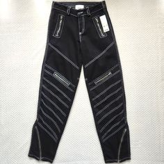 Sick 90s Goth Vibes Mid Rise Contrast Stitch Motorcycle Jeans. The Zippers Near The Knees Are Actually Huge Pockets! Nwt No Imperfections. Makes A Great Gift! Labled Size 26 14" Waist 9.5" Rise 31" Inseam Approx 18/19" Hips Grunge Gothic Alt Emo Cyber Edgy Punk Skate Urban Streetwear Outfitters Unisex Statement Casual Tapered Goth Vibes, Motorcycle Jeans, 90s Goth, Moto Jeans, Urban Streetwear, Street Wear Urban, Jeans Color, Contrast Stitch, Pant Jumpsuit