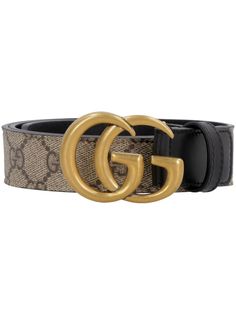 beige/tobacco brown canvas/leather GG Supreme canvas signature Double G gold-tone buckle fastening punched holes adjustable fit leather lining Gg Belt, Gucci Accessories, Brown Canvas, Buckle Belt, Canvas Leather, Belt Buckles, Calf Leather, Metallica, Fashion Branding