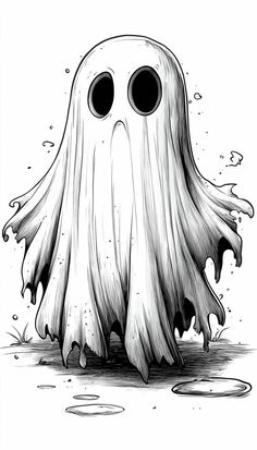 a black and white drawing of a ghost with two eyes on it's face