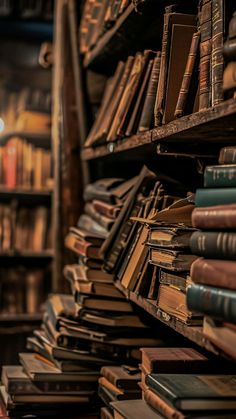 many books are stacked up on the shelves