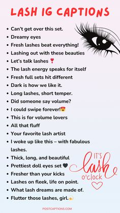 Whether it’s a natural look or a bold statement lash, here are the lash extension captions to inspire and help you find the perfect caption for your next post. Lash Tech captions| Lashes captions ideas| Lash quotes| Lash Ig captions| Lash artist captions| Lash lift Insta captions Lash Tech Hashtags, Lash Tech Suite Ideas, Marketing Lash Business, Content For Lash Techs, Captions For Lash Techs, Lash Tech Introduction Post, Lash Extension Logo Design Ideas, Lash Hashtags Instagram, Lash Marketing Social Media