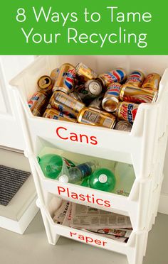 a bin with cans and plastics in it