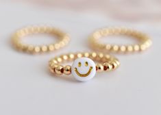 Gold Filled Smiley Face Ring Stacking Rings Beaded Ring - Etsy Hypoallergenic 14k Gold Filled Stackable Rings As Gift, Hypoallergenic Stackable 14k Gold Filled Rings As Gift, Hypoallergenic Stackable Rings In 14k Gold Filled As Gift, Trendy Gold Stackable Rings For Gift, Smiley Face Adjustable Jewelry For Gifts, Adjustable Smiley Face Jewelry Gift, Adjustable Smiley Face Jewelry For Gifts, Cute Gold Ring Jewelry, Stackable 14k Gold Filled Midi Rings As Gift