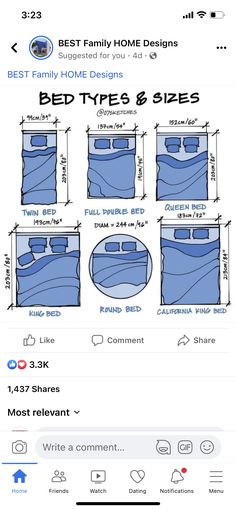 an image of the bedding sizes and measurementss for different types of mattresses