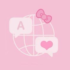 a pink background with hello kitty on top of the globe and an i love you sign