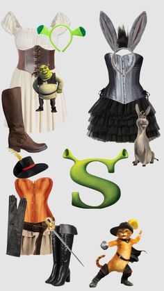 several different types of costumes are shown in this image with the letter s on it