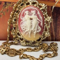 #1579 Gorgeous Vintage 10k Gold Overlay Necklace 8'inches In Length & Pendant, Brooch 3"Inches In Length Cameo, Very Beautiful Piece Pendant Brooch, Gold Overlay, Gold Cream, I Love Jewelry, 10k Gold, Necklace Pendant, Womens Jewelry Necklace, Jewelry Necklaces, Women Jewelry